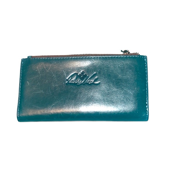 Patricia Nash Vintage Turquoise Leather Wallet Zip Coin Pocket Card Organizer